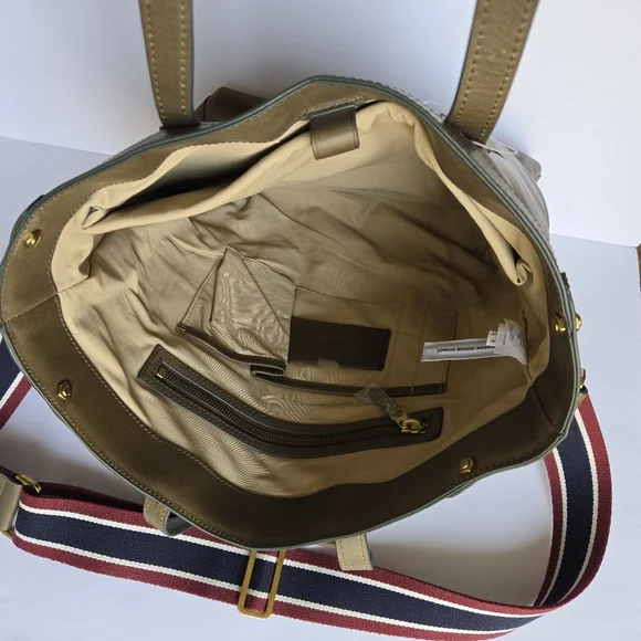 NWT J. Crew Oar Leather Tote Bag Mens Olive Green/Brown - Picture 12 of 16